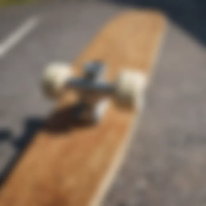 Close-up of a blank skateboard deck highlighting its smooth surface and texture