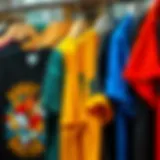 Vibrant graphic tees displayed on hangers