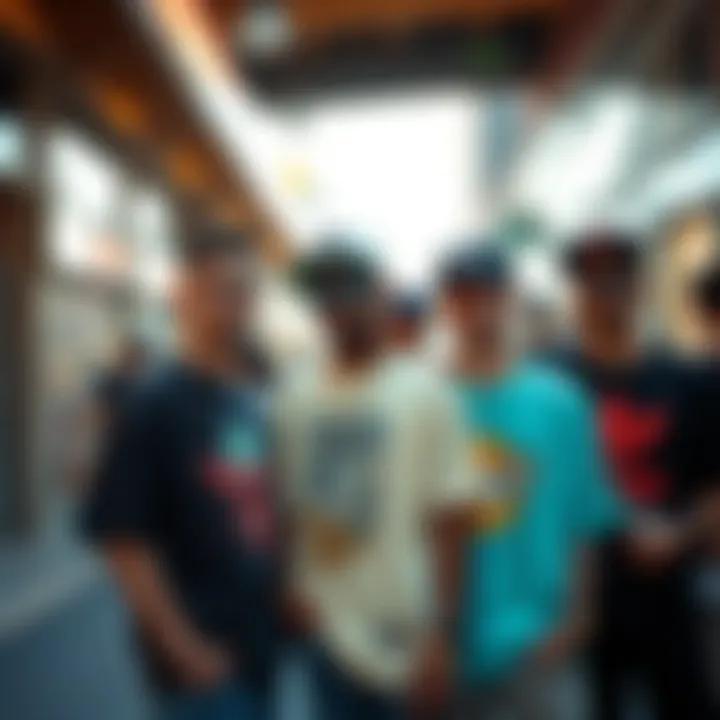 Stylish individuals wearing graphic tees in an urban setting