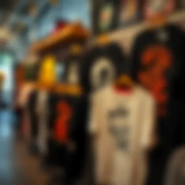 Vibrant graphic tees displayed in a boutique setting