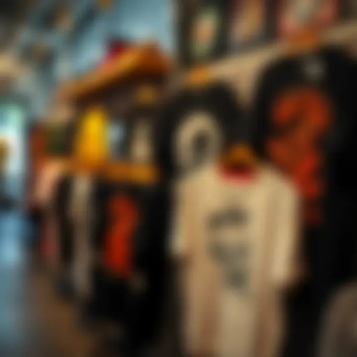 Vibrant graphic tees displayed in a boutique setting