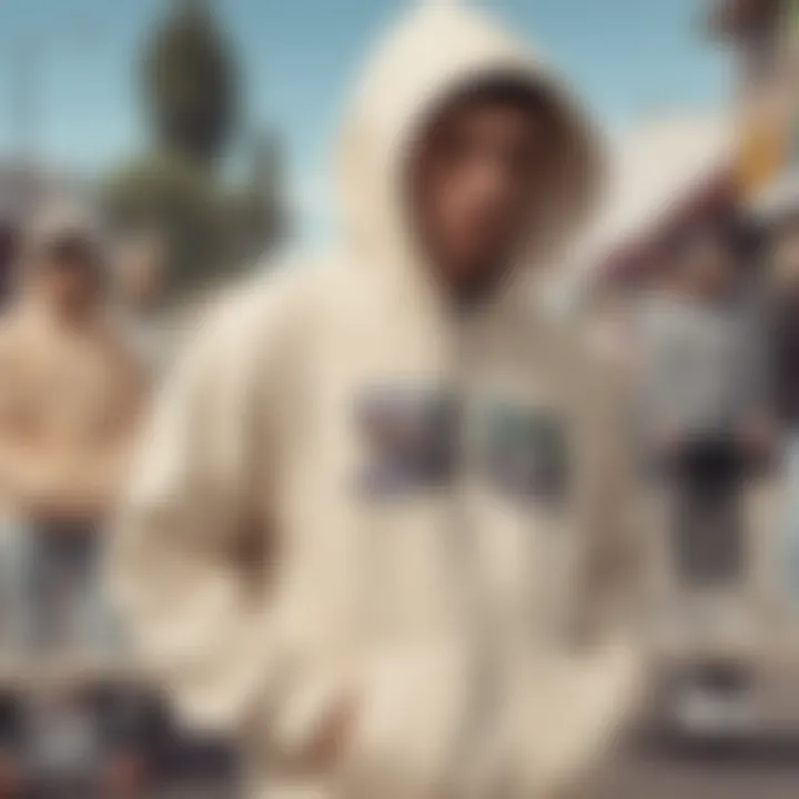 A group of skaters showcasing different styles with cream zip hoodies