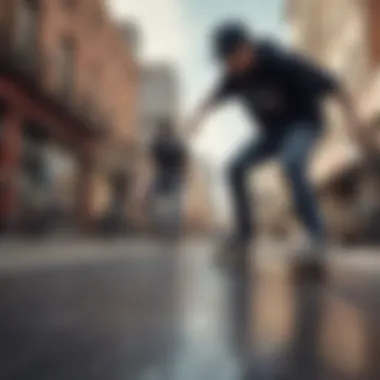 Skaters in Urban Setting Skaters showcasing mob clothing in an urban environment