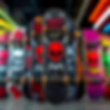 An array of Death Wish skateboard designs showcasing their evolution