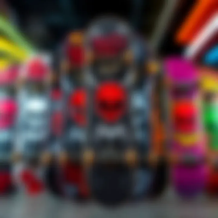 An array of Death Wish skateboard designs showcasing their evolution