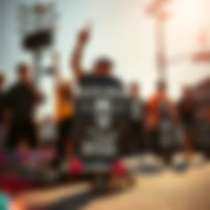 Community of skaters celebrating around Death Wish branding