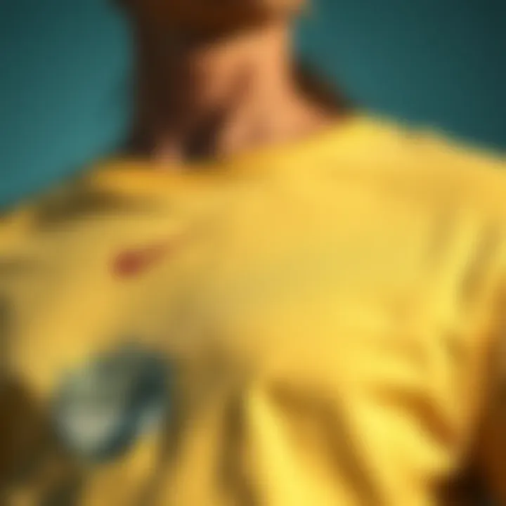 Close-up of the fabric of a dropped shoulder t-shirt