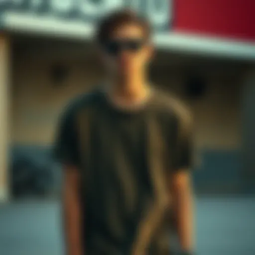 Stylish skater wearing a dropped shoulder t-shirt