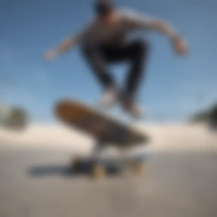 Skateboarder performing tricks on a Euro deck at a skate park