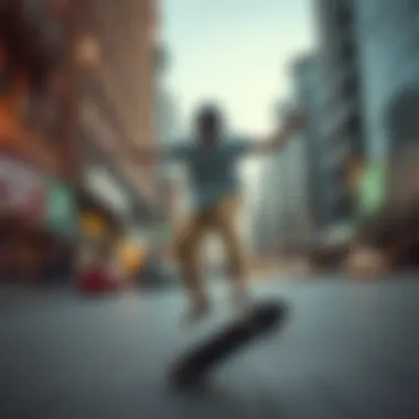 Skater performing tricks on the Globe Nickel Board in an urban environment.