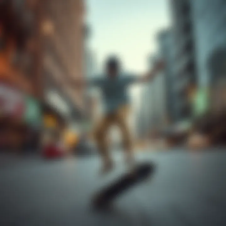 Skater performing tricks on the Globe Nickel Board in an urban environment.