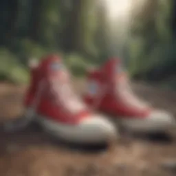 A stylish pair of Converse shoes on a rugged hiking trail