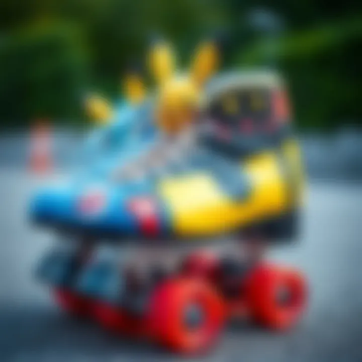 Close-up of Pokémon-themed roller skate designs