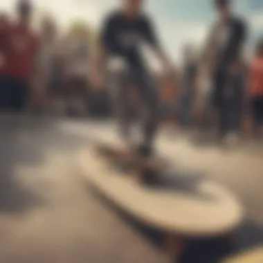 Group of skaters gathered at a skatepark with DC branding