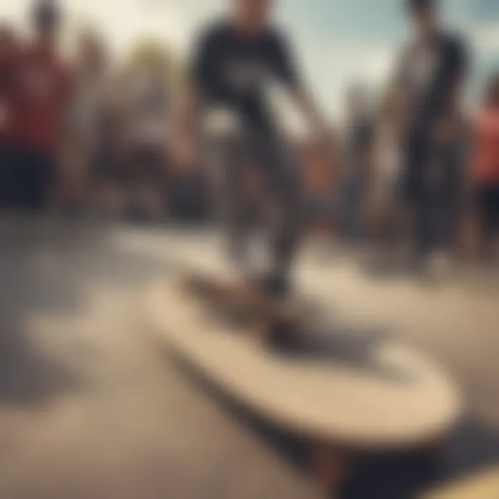 Group of skaters gathered at a skatepark with DC branding