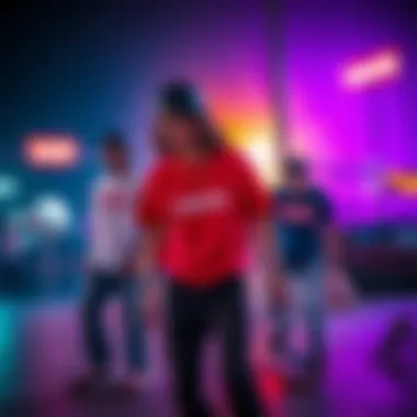 Skaters in Levi's Hi Ball Roll apparel at a vibrant skate park