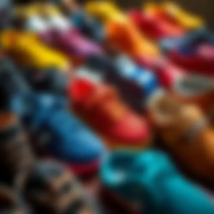 A variety of colorful slide shoes arranged artistically