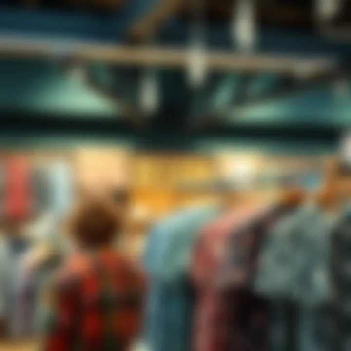 An array of patterned shirts showcased in a fashionable store setting.