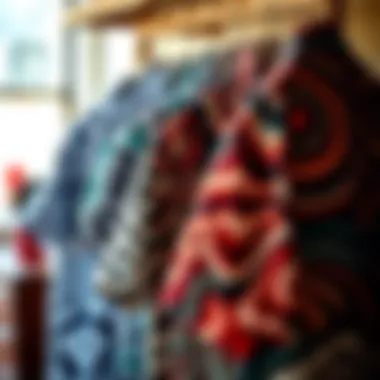 Stylish patterned shirts arranged creatively on a hanger.