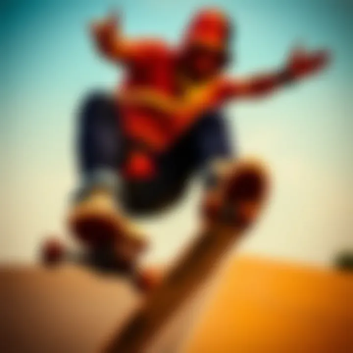 Skateboarding in Style with a Shoelace Belt A skateboarder showcasing their unique shoelace belt during a trick