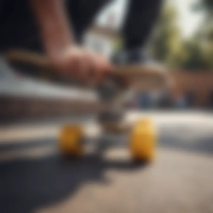 Skater using the Silver T Tool for skateboard maintenance