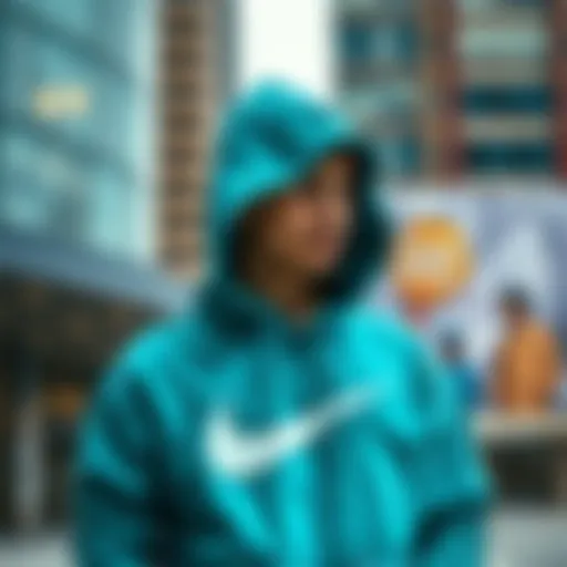 Teal Nike hoodie showcased against an urban backdrop