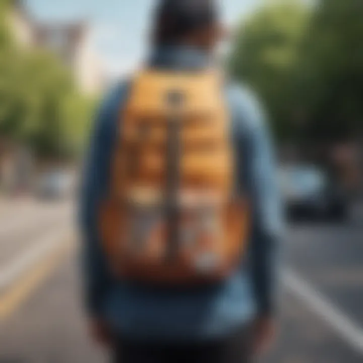 User showcasing the versatility of a skateboard strap backpack