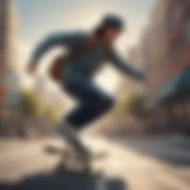 Skateboarder in Action with a Side Shoulder Backpack A skateboarder using a side shoulder backpack while performing tricks