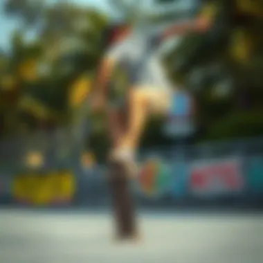 Dynamic Movement in Grey Khaki Shorts Skater performing a trick while wearing grey khaki shorts