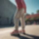 Nike fleece track pants showcased in an urban skate park setting.