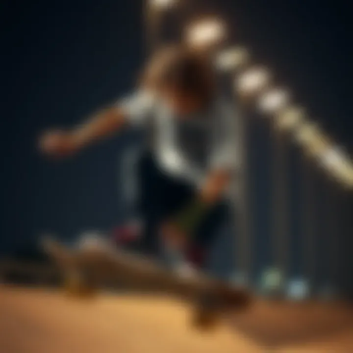 Skateboarder in Action A skateboarder wearing a grey Dickies shirt performing a trick