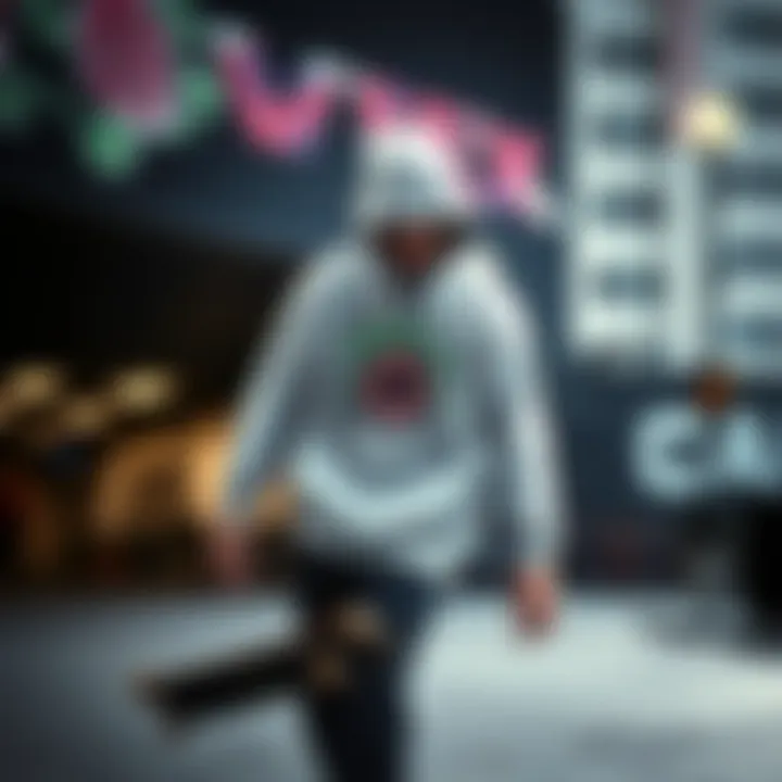 Urban Skate Scene with Vortex Sweatshirt A skateboarder wearing the vortex sweatshirt in an urban skate setting