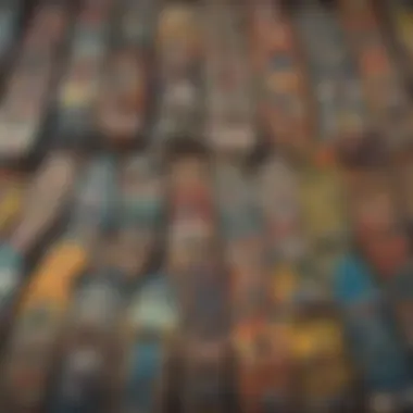 Diverse Artistic Styles in Skateboard Designs A collage of various skateboard designs reflecting diverse artistic styles