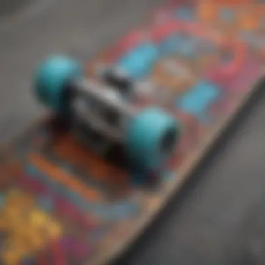 Intricate Graffiti on Skateboard Deck A vibrant skateboard deck adorned with intricate graffiti art demonstrating creativity
