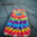 Vibrant tie dye pattern on skateboard deck
