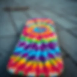 Vibrant tie dye pattern on skateboard deck