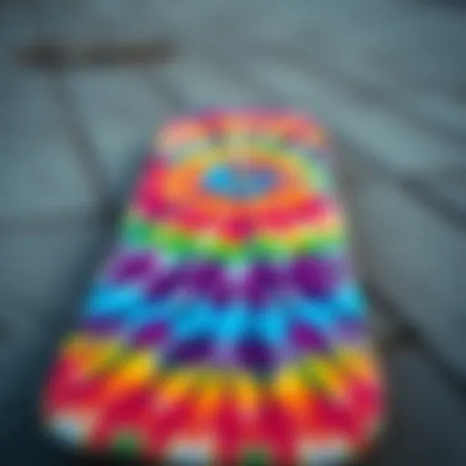 Vibrant tie dye pattern on skateboard deck