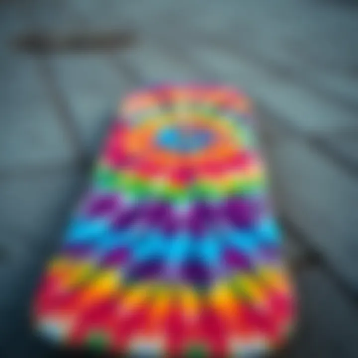 Vibrant tie dye pattern on skateboard deck
