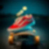 A pair of classic Vans Old Skool sneakers resting on a skateboard, showcasing their iconic design.