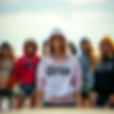 A diverse group of female skaters showcasing their unique hoodie styles