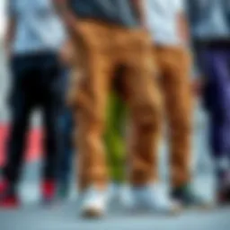 An array of trendy cargo pants in varied colors and styles
