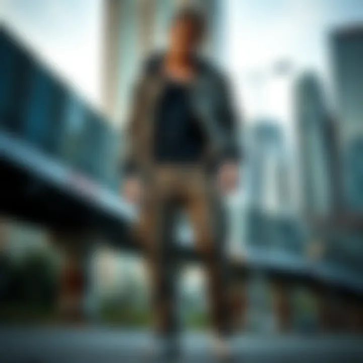 A model showcasing a stylish cargo pant outfit in an urban setting