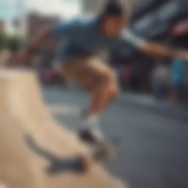 Action Shot of Skateboarding in Tripp NYC Shorts Skateboarder wearing Tripp NYC shorts in action