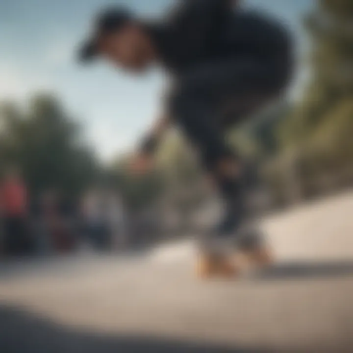 Under Armor skate shoes in action during a skateboarding trick.