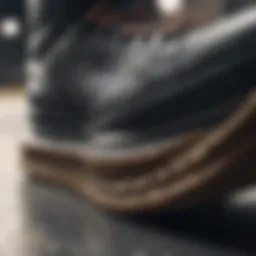 A close-up view of the unique tread pattern on Under Armor skate shoes.