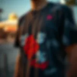 A close-up of a stylish discounted t-shirt showcasing unique design elements