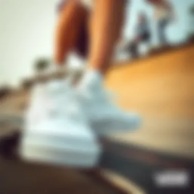 Vans Hi White in Skateboarding Action Vans Hi White against a backdrop of skateboarding action