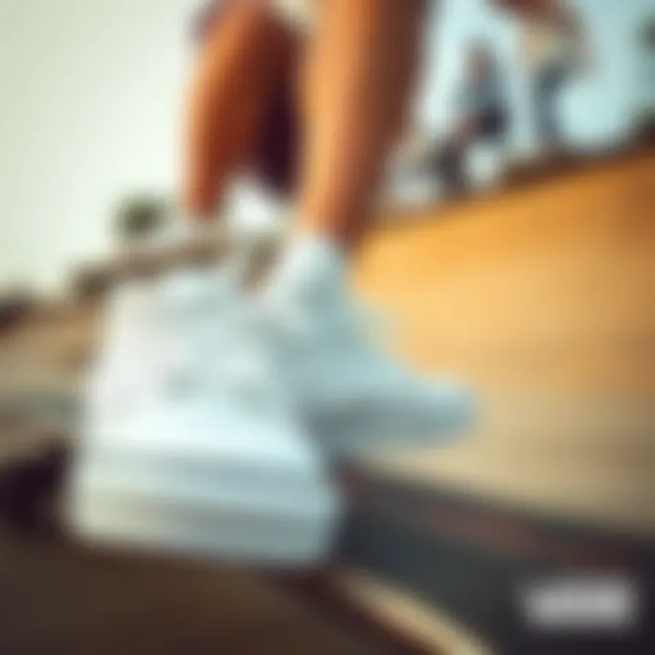 Vans Hi White in Skateboarding Action Vans Hi White against a backdrop of skateboarding action