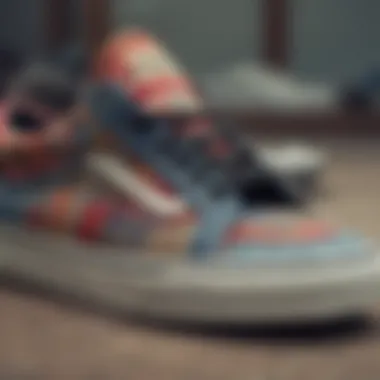 Close-up of the intricate stitching on Vans patchwork shoes