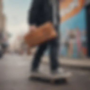 A skateboarder using a Vans purse wallet in an urban setting